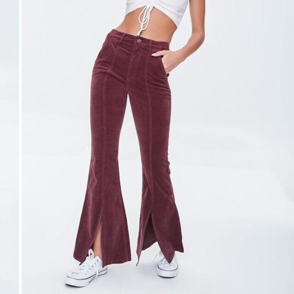 Forever 21 Maroon Velveteen Flare Pants